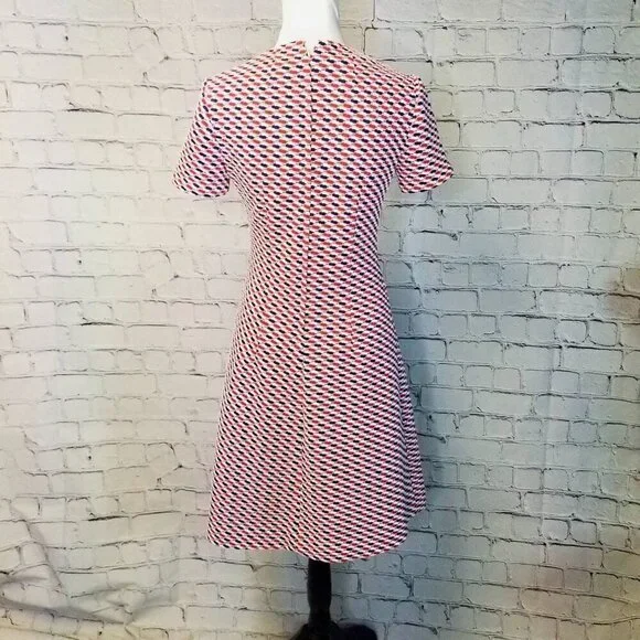 Vtg 60s 70s mod mcm double knit red white blue dress - Picture 6 of 8